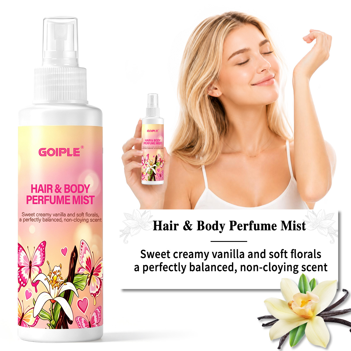 Perfume Fragrance Vanilla - Haar- & Körper-Parfüm-Nebel, Hautähnlicher Leichter Langanhaltender
