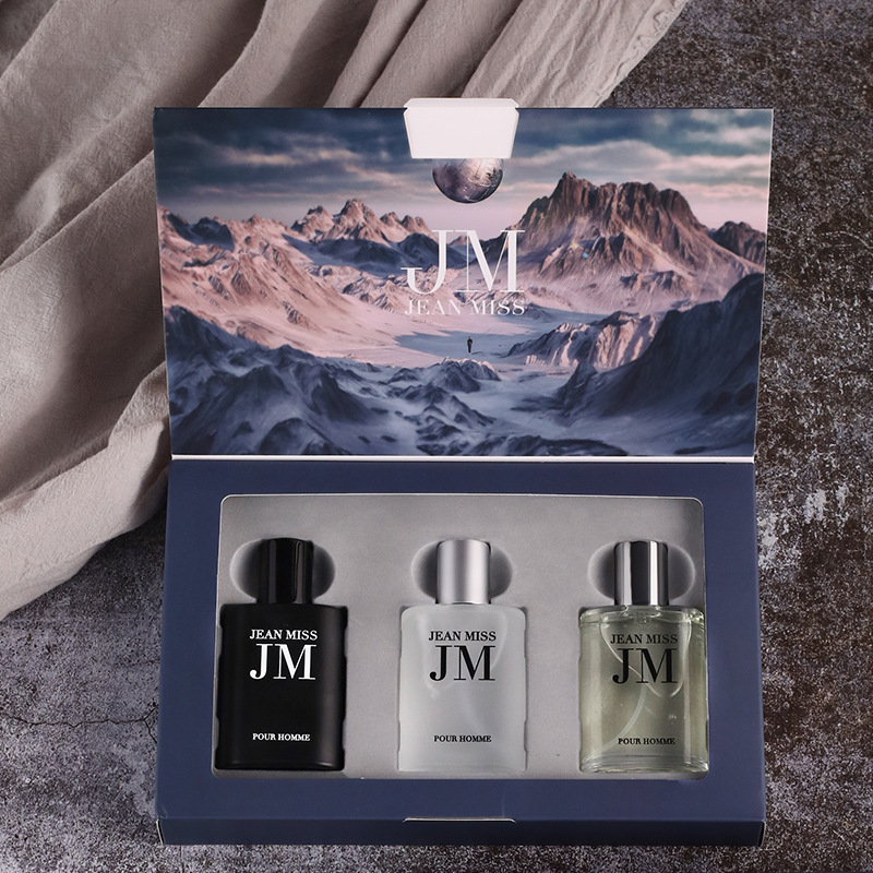 Fragrance Perfume For Man - 3-teiliges Herren-Eau-de-Toilette-Geschenkset, geprägtes quadratisches Flakon, holzig-wasseriger